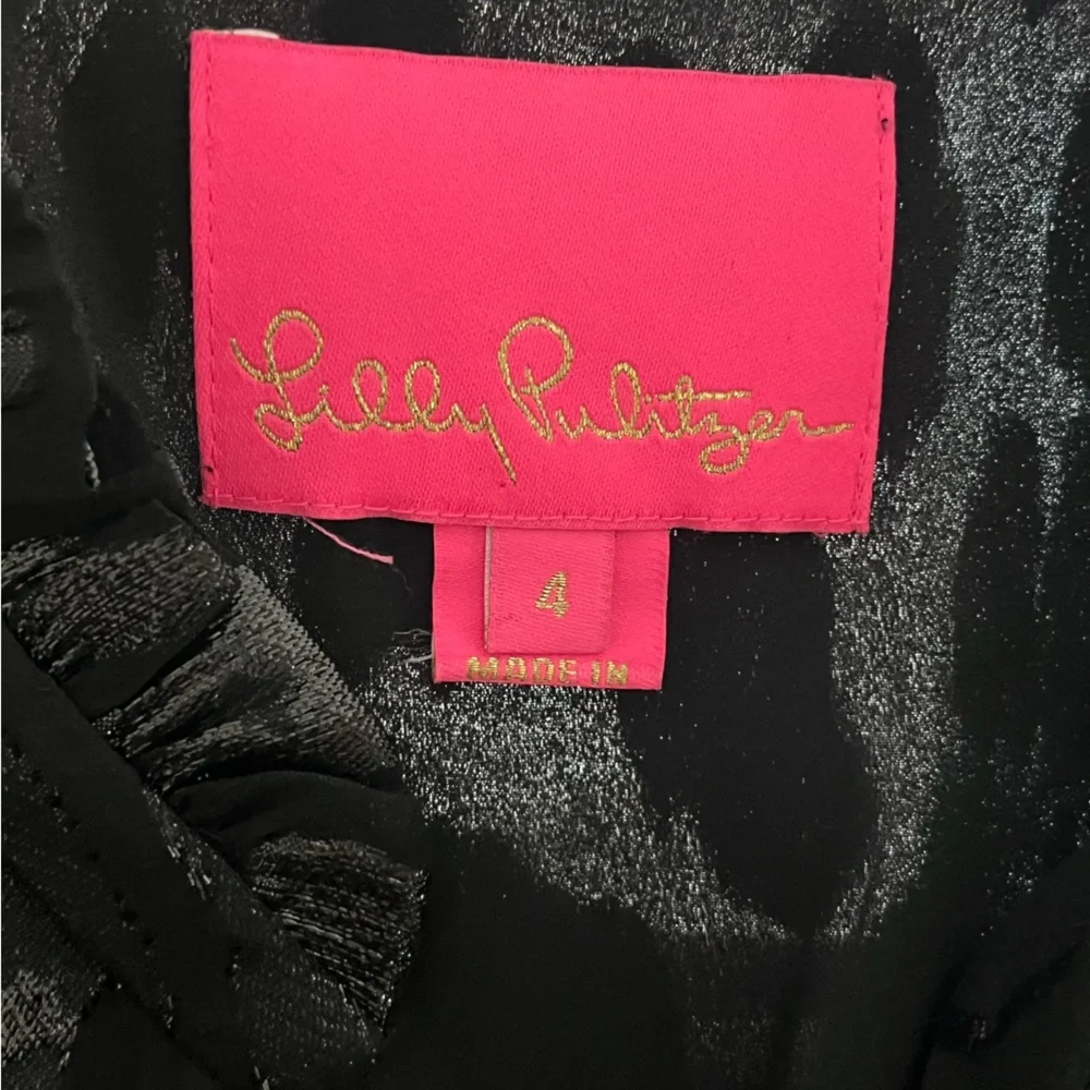 𝐋𝐢𝐥𝐥𝐲 𝐏𝐮𝐥𝐢𝐭𝐳𝐞𝐫 Black Onyx Avelynn Lilly Silk Metallic Dress Size 4 - Picture 7 of 12